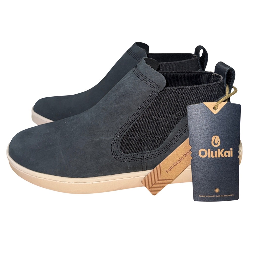 NEW OluKai Pehuea Mid Women 9 Boots Lava Rock Waterproof Leather Chelsea Sneaker